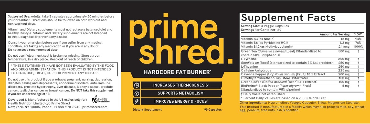 Triple Action Thermogenic Slimming Formula Pills for Men - Appetite Suppressant with Caffeine, Energy Booster - 90 Capsules