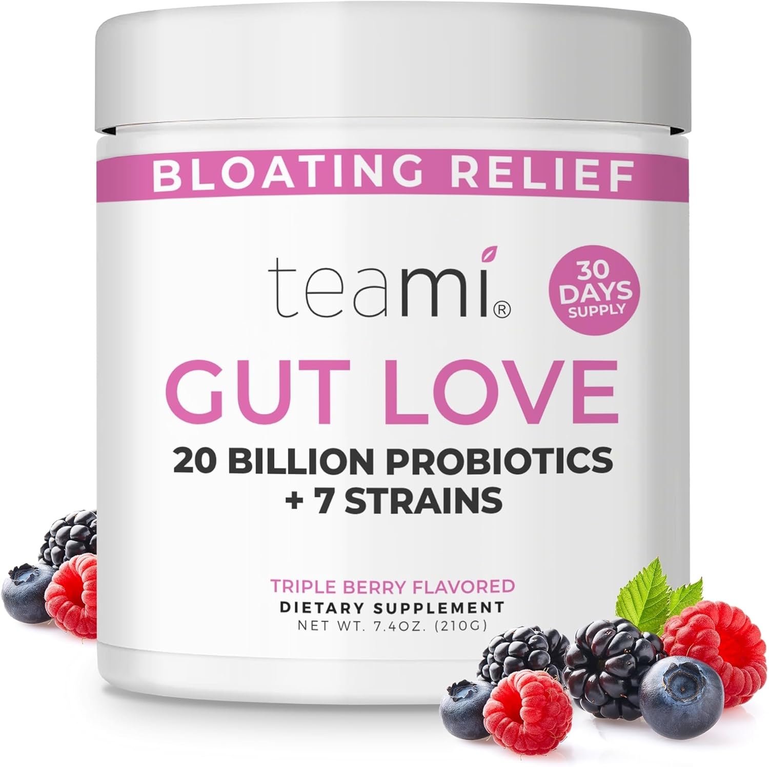 Triple Berry Gut Love Prebiotic & Probiotic Powder for Women - 20 Billion Probiotics & 7 Strains - Promotes Digestion, Bloating Relief, & Gut Health - 30 Servings
