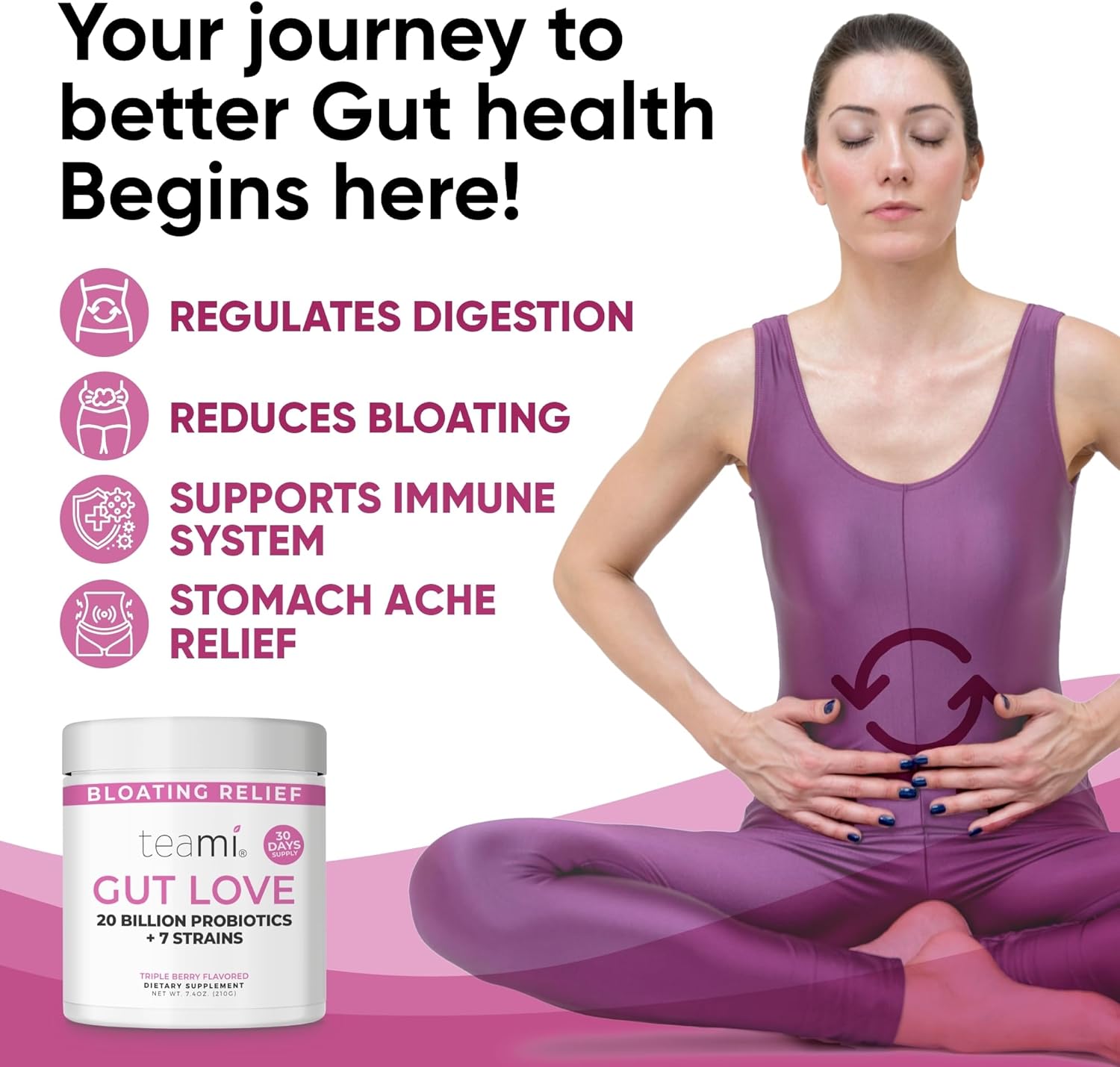 Triple Berry Gut Love Prebiotic & Probiotic Powder for Women - 20 Billion Probiotics & 7 Strains - Promotes Digestion, Bloating Relief, & Gut Health - 30 Servings