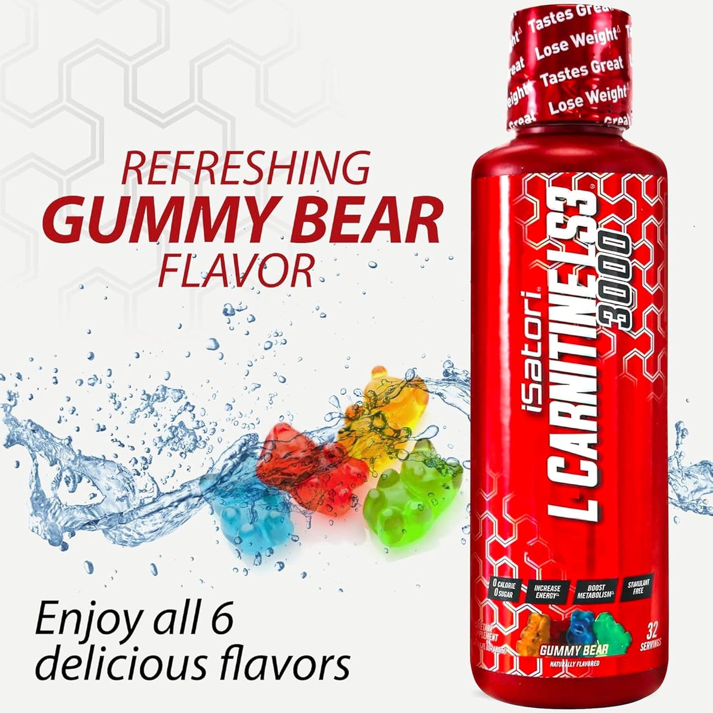 Triple-Blend Liquid L-Carnitine Supplement for Stimulant-Free Energy - Gummy Bear Flavor - Keto-Friendly - 32 Servings