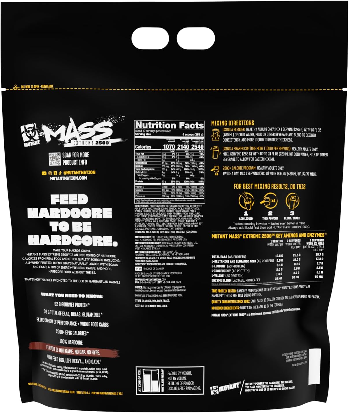 Triple Chocolate Mutant Mass Extreme Gainer: Whey Protein Powder for Muscle Size and Strength - 12 lbs of Clean High-Density Calories