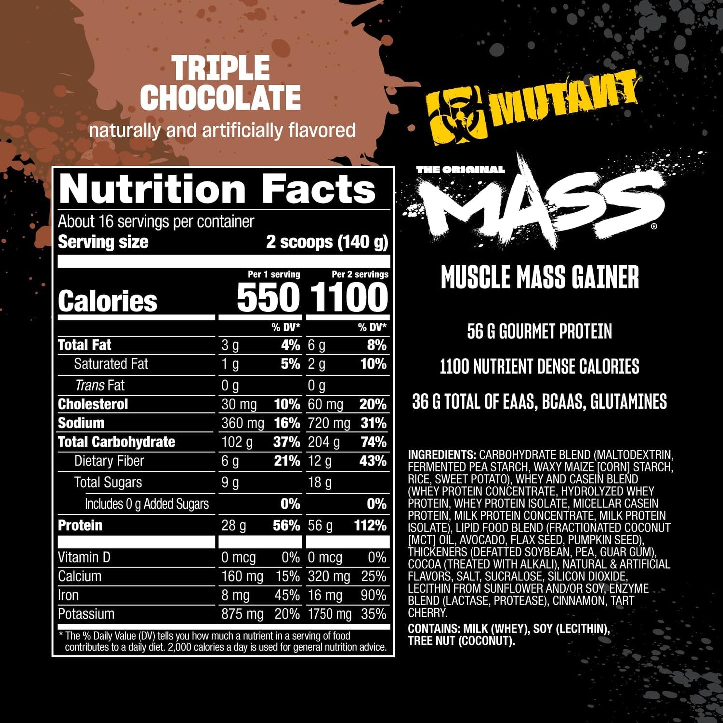 Triple Chocolate Mutant Mass Weight Gainer Protein Powder - High Calorie Mass Gainer for Muscle Gain - 5 lb