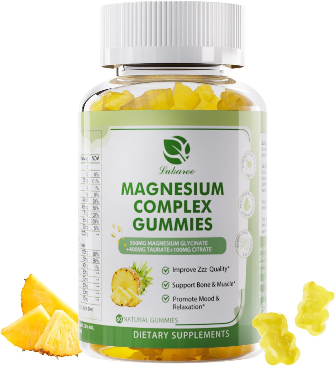 Triple Complex Magnesium Gummies with Calcium, Zinc, D3 & K2 - 60 Count Immune & Rest Support Supplement