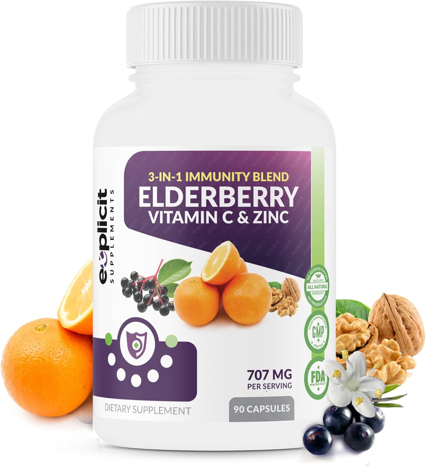 Triple Immunity Booster: Elderberry, Vitamin C, & Zinc Supplement - All Natural - Extra Strength - 3 Month Supply - Made in USA