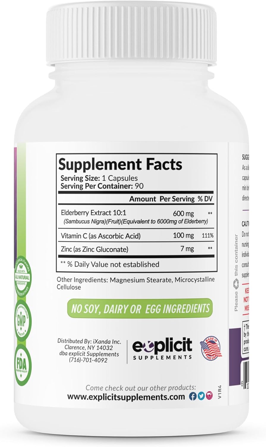 Triple Immunity Booster: Elderberry, Vitamin C, & Zinc Supplement - All Natural - Extra Strength - 3 Month Supply - Made in USA