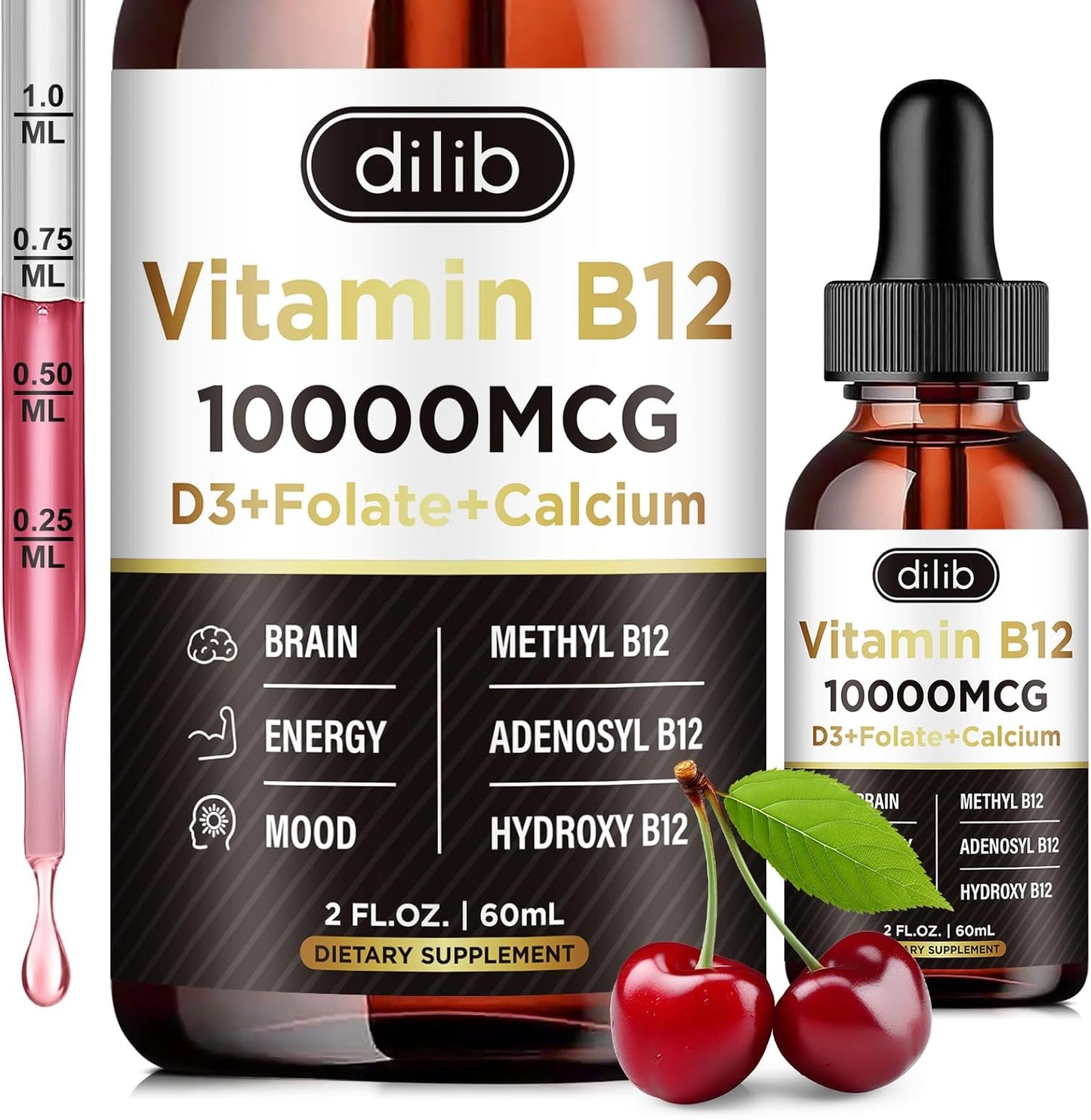 Triple Liquid Vitamin B12 Complex 10000 mcg Drops | Methylcobalamin & Adenosylcobalamin & Hydroxo Blend | Long-Lasting Energy & Healthy Metabolism | Cherry Flavor, New Formula