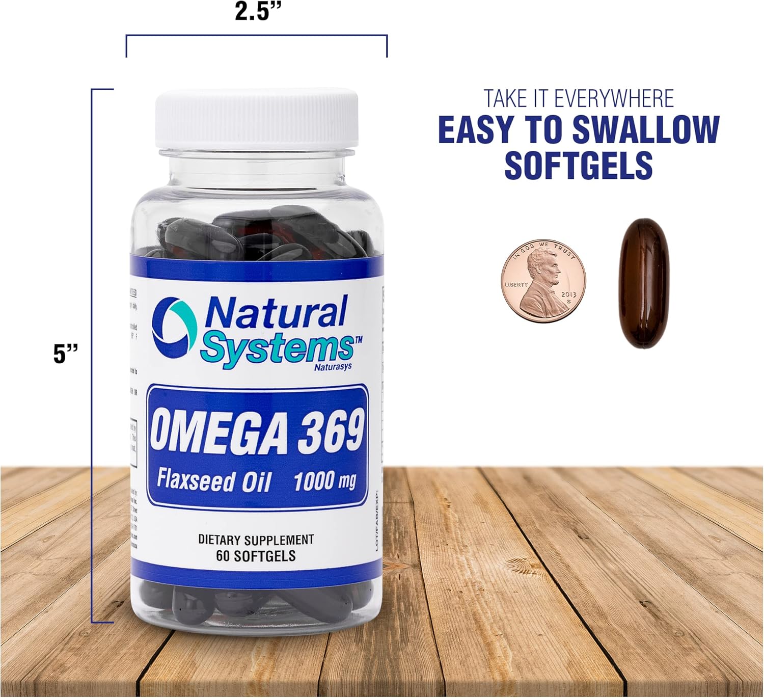 Triple Omega 3 6 9 Flax Seed Oil Softgels - 1000mg Essential Fatty Acids for Heart Health - Natural Systems Omega 369 Supplement for Circulatory Support - 100 Capsules