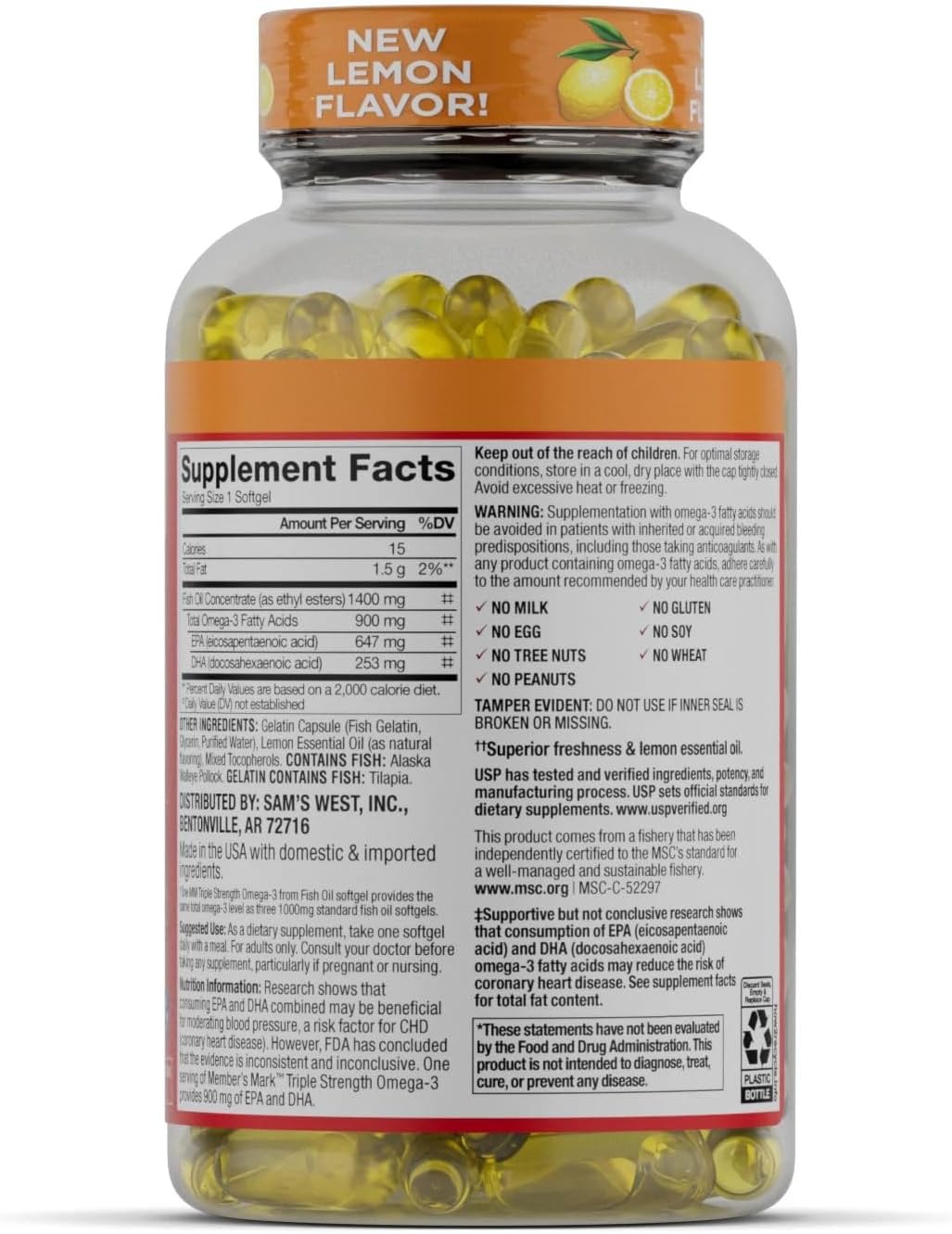 Triple Strength Fish Oil Softgels - 900mg (150 Count) by Member's Mark