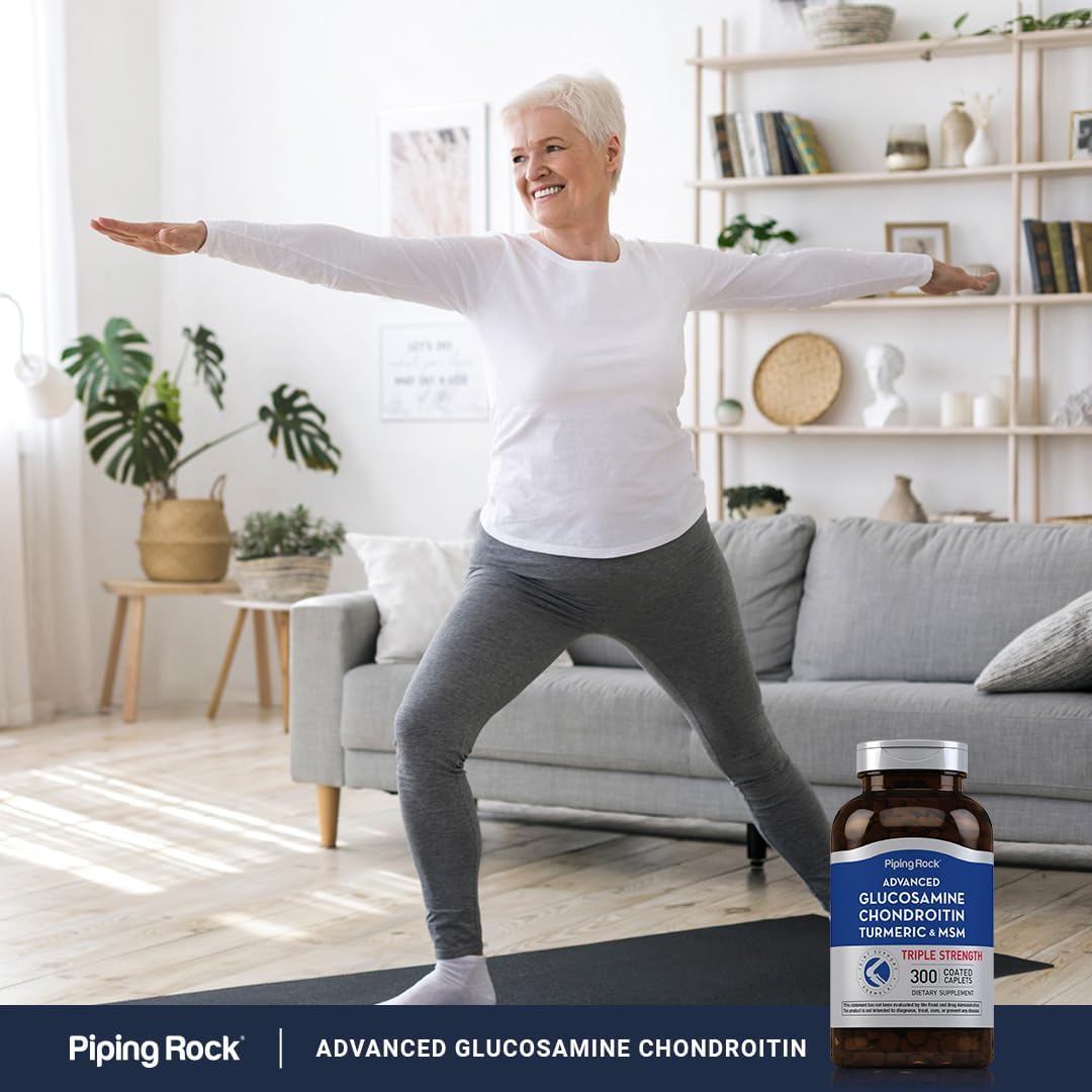 Triple Strength Glucosamine Chondroitin Caplets with MSM, Turmeric | 300 Count | Non-GMO & Gluten Free Formula by Piping Rock