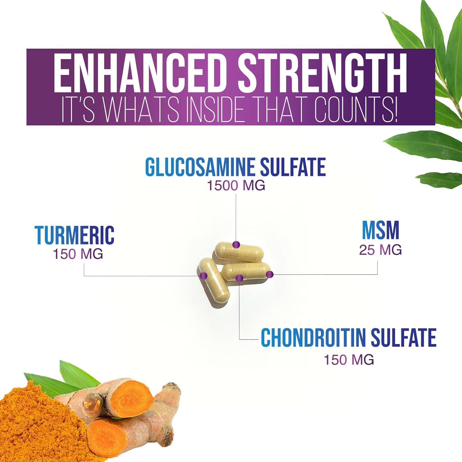 Triple Strength Glucosamine Chondroitin MSM Complex with Turmeric & Boswellia - Joint Support Supplement for Bones, Knees & Mobility - 240 Capsules