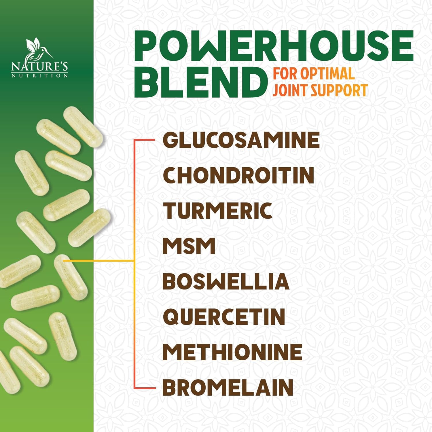 Triple Strength Glucosamine Chondroitin MSM Complex with Turmeric & Boswellia for Joint Support - 60 Capsules