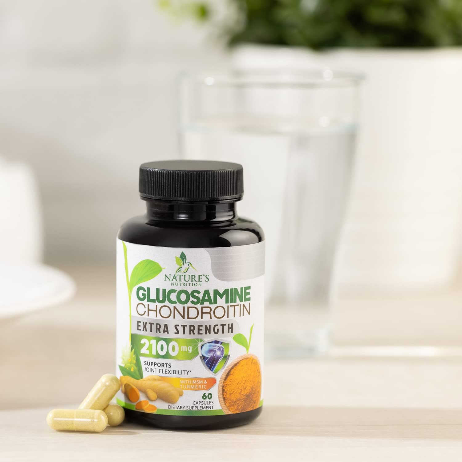 Triple Strength Glucosamine Chondroitin MSM Complex with Turmeric & Boswellia for Joint Support - 60 Capsules