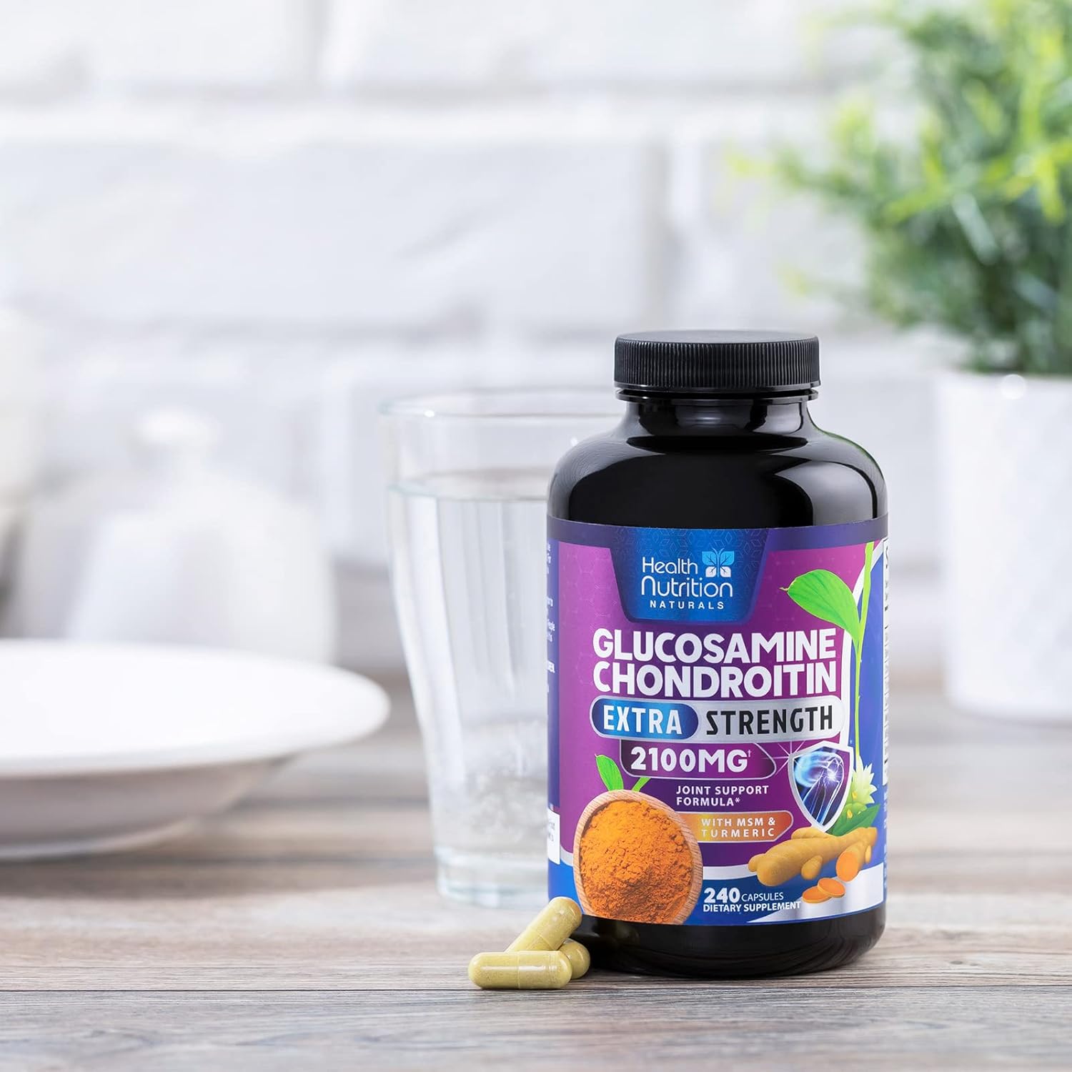 Triple Strength Glucosamine Chondroitin MSM Complex with Turmeric & Boswellia - Joint Support Supplement for Bones, Knees & Mobility - 240 Capsules