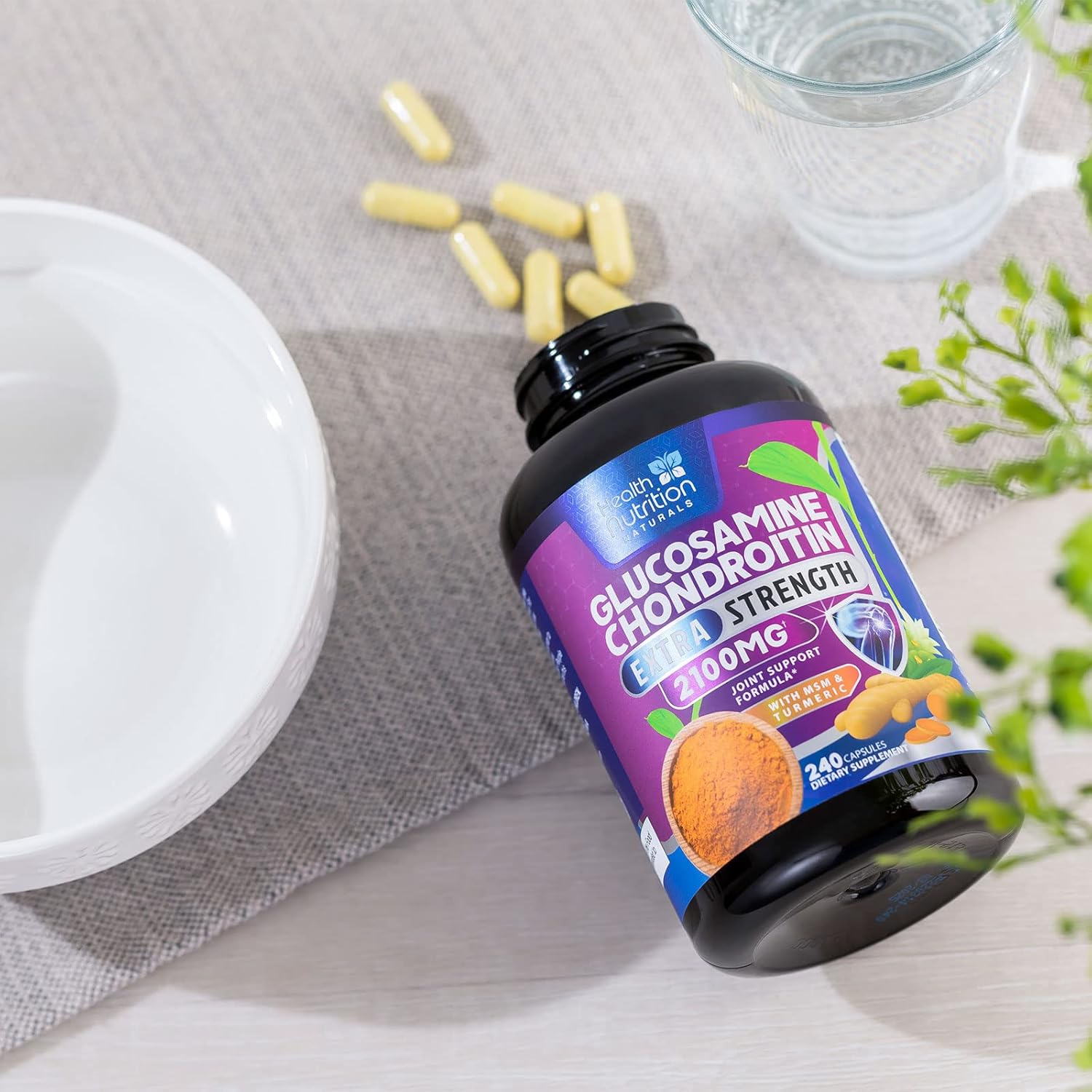 Triple Strength Glucosamine Chondroitin MSM Complex with Turmeric & Boswellia - Joint Support Supplement for Bones, Knees & Mobility - 240 Capsules