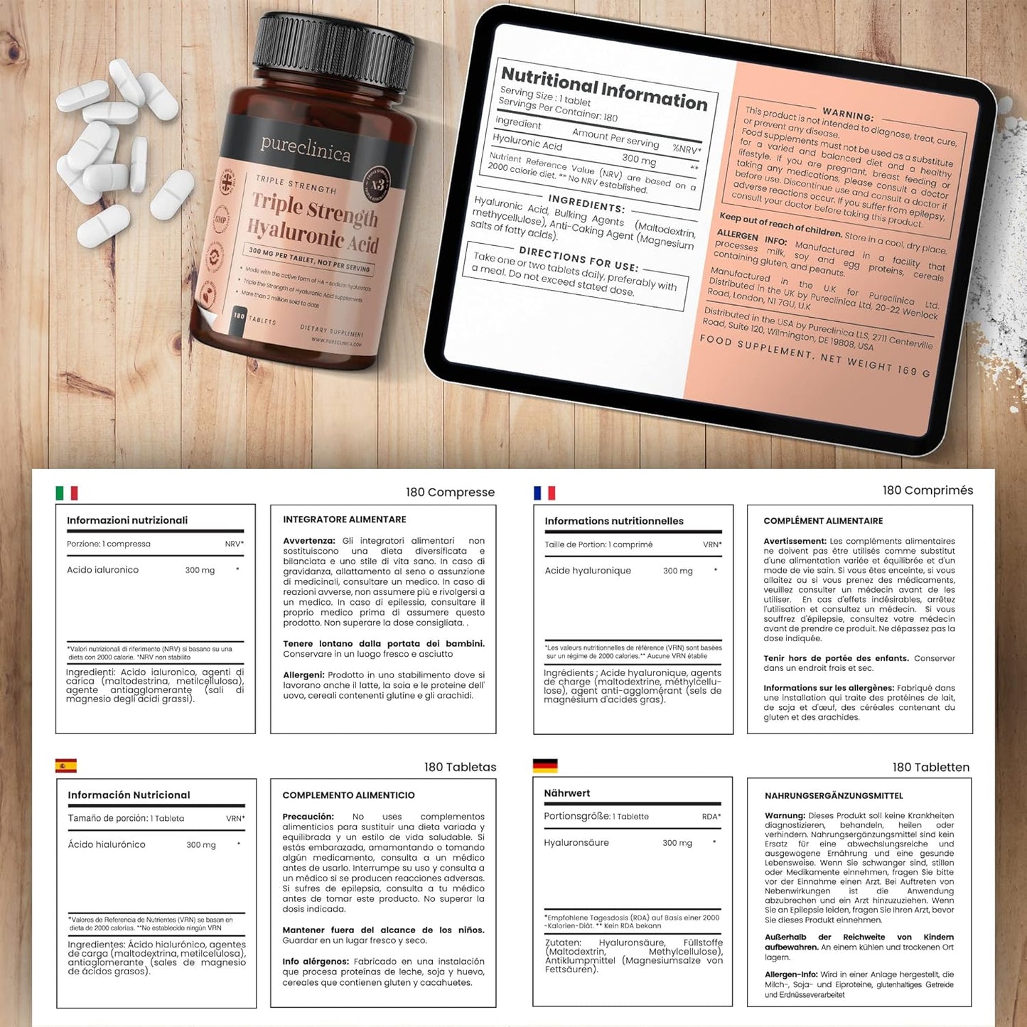 Triple Strength Hyaluronic Acid 300mg x 1080 Tablets - 3 Years Supply, 300% Stronger Formula