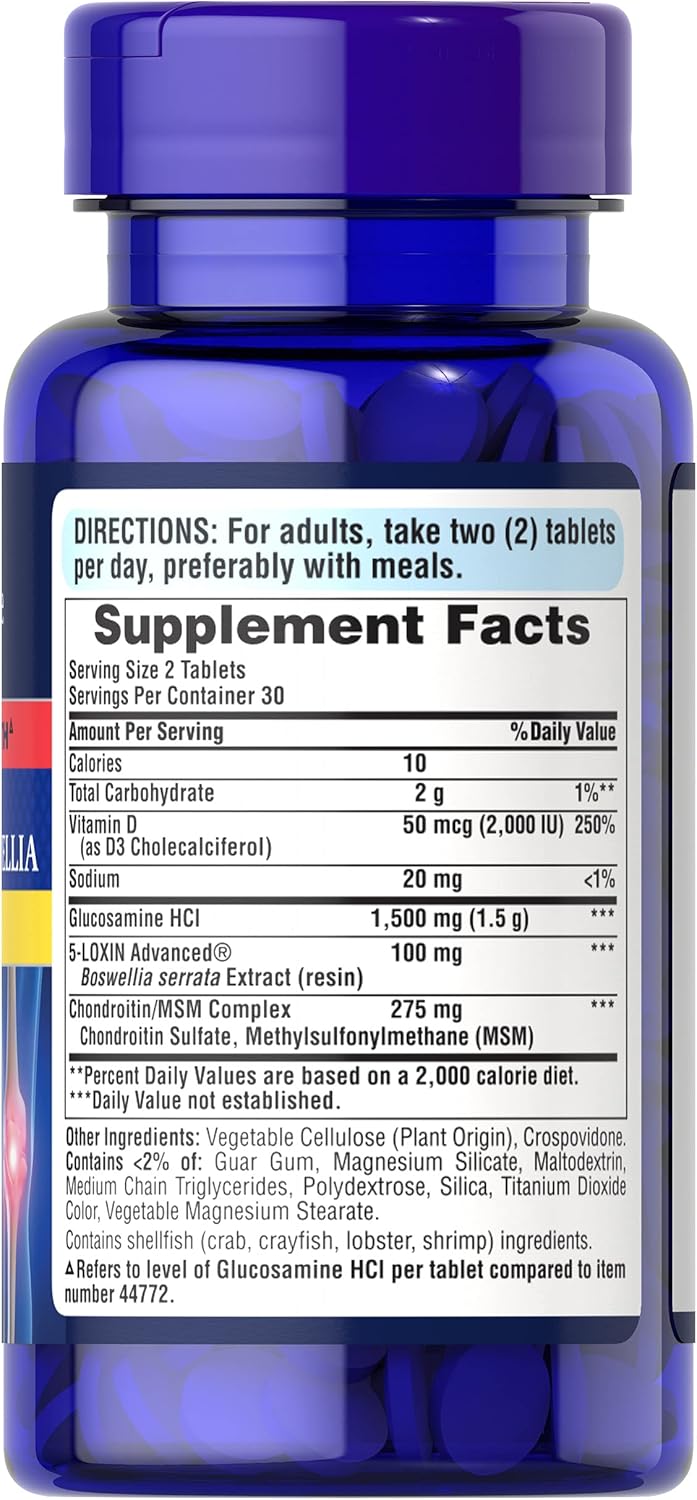 Triple Strength Joint Support Supplement with Glucosamine, Boswellia, and Vitamin D - Puritan's Pride