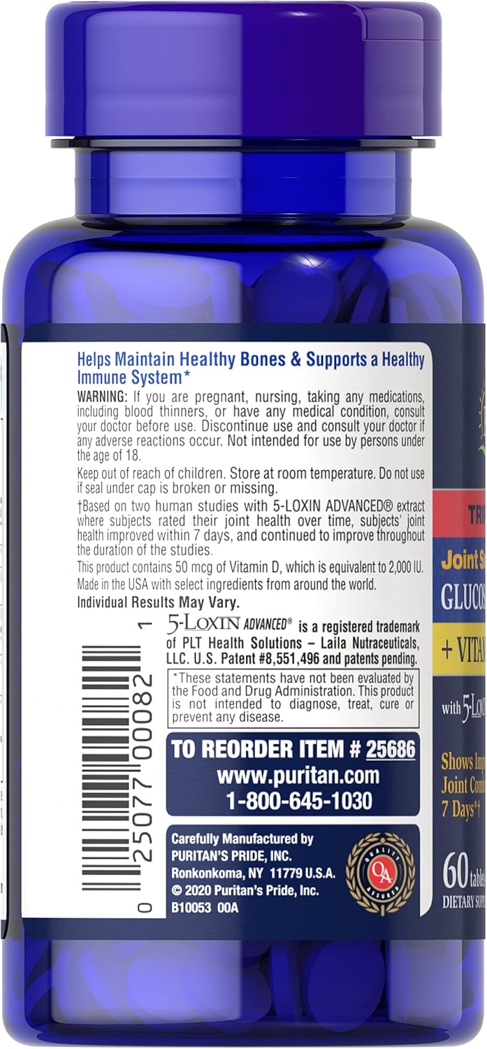 Triple Strength Joint Support Supplement with Glucosamine, Boswellia, and Vitamin D - Puritan's Pride