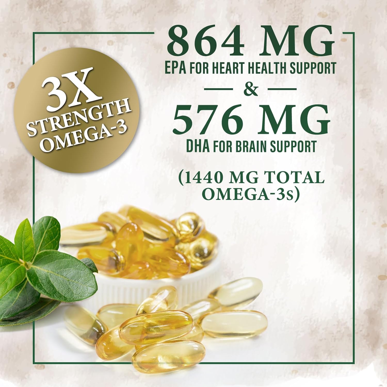 Triple Strength Nature's Peak Fish Oil Supplement - 2400 mg Omega 3 with EPA & DHA Fatty Acids for Heart Support - Burpless 60 Day Supply - 120 Softgels