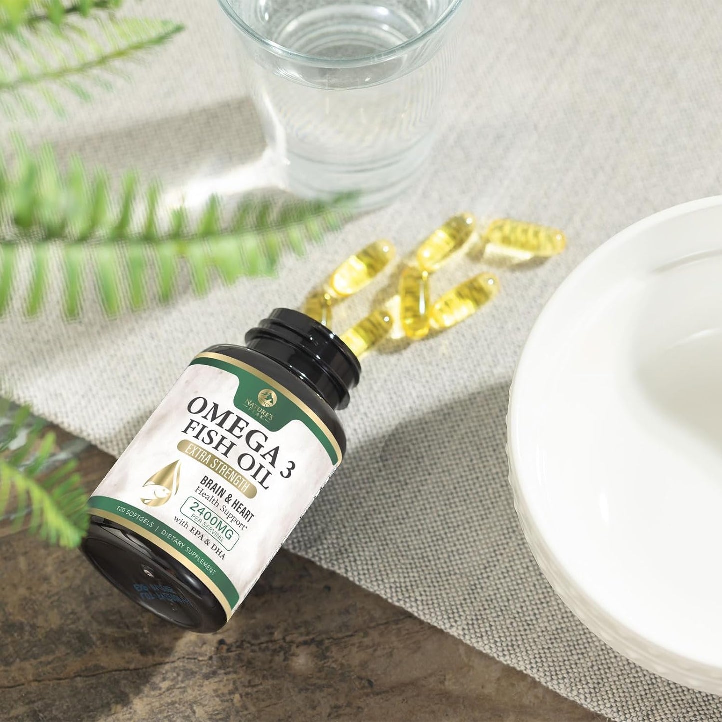 Triple Strength Nature's Peak Fish Oil Supplement - 2400 mg Omega 3 with EPA & DHA Fatty Acids for Heart Support - Burpless 60 Day Supply - 120 Softgels