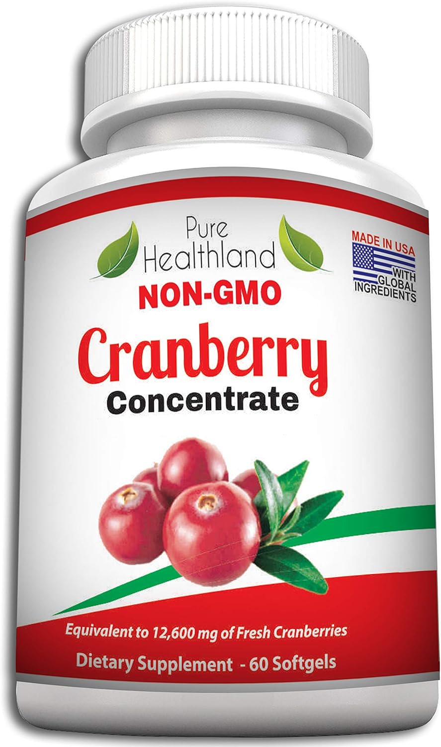 Triple Strength NON GMO Cranberry Concentrate Supplement Pills for UTI - 12600mg Concentrated Cranberries - Easy to Swallow Softgels - 1 Bottle