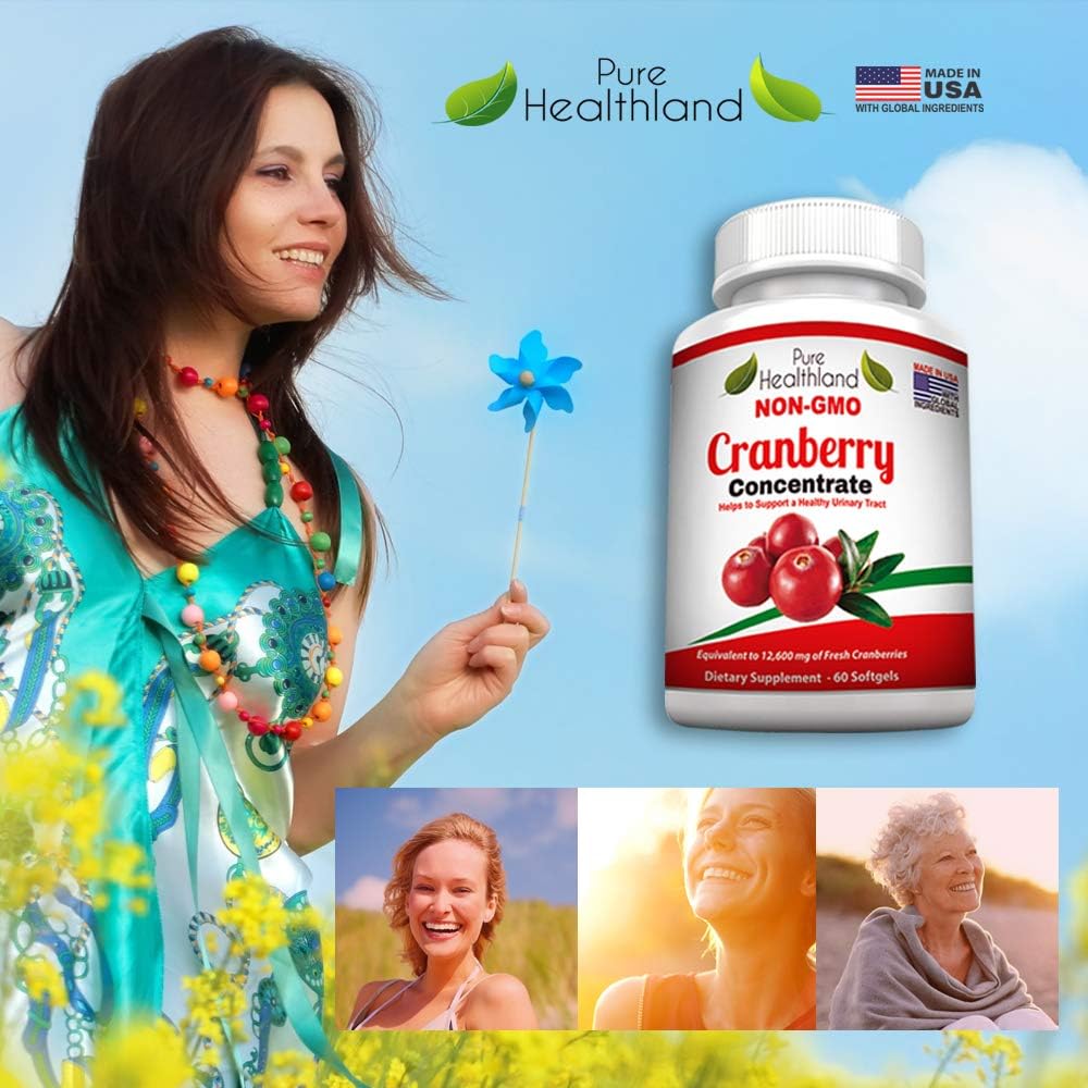 Triple Strength NON GMO Cranberry Concentrate Supplement Pills for UTI - 12600mg Concentrated Cranberries - Easy to Swallow Softgels - 1 Bottle