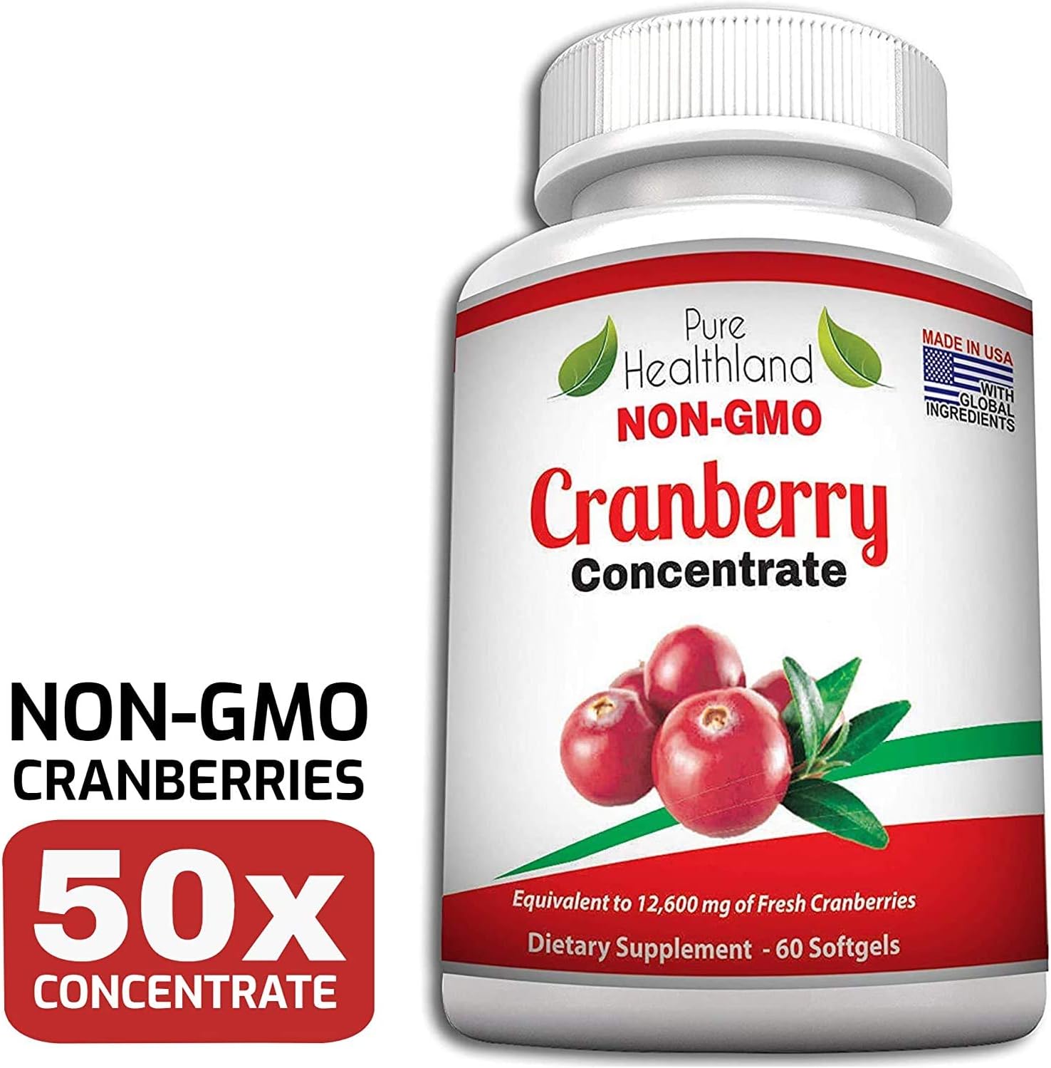 Triple Strength NON GMO Cranberry Concentrate Supplement Pills for UTI - 12600mg Concentrated Cranberries - Easy to Swallow Softgels - 1 Bottle