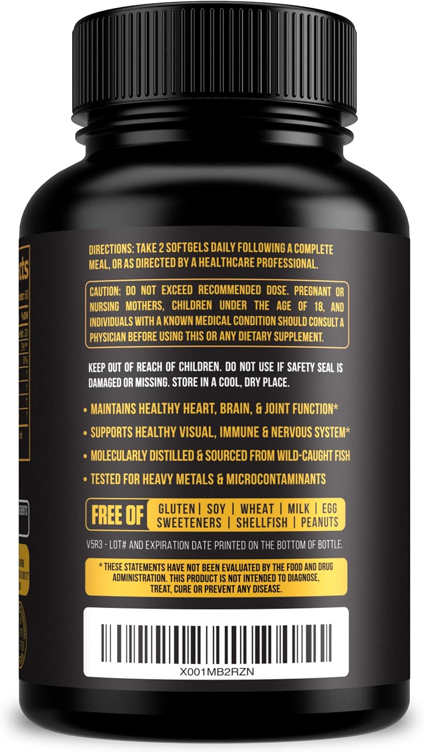 Triple Strength Omega 3 Fish Oil from Wild Caught Fish - High EPA and DHA - Non-GMO, Soy and Gluten Free - Supports Heart, Brain, Joints, and Skin - 120 Softgel Capsules
