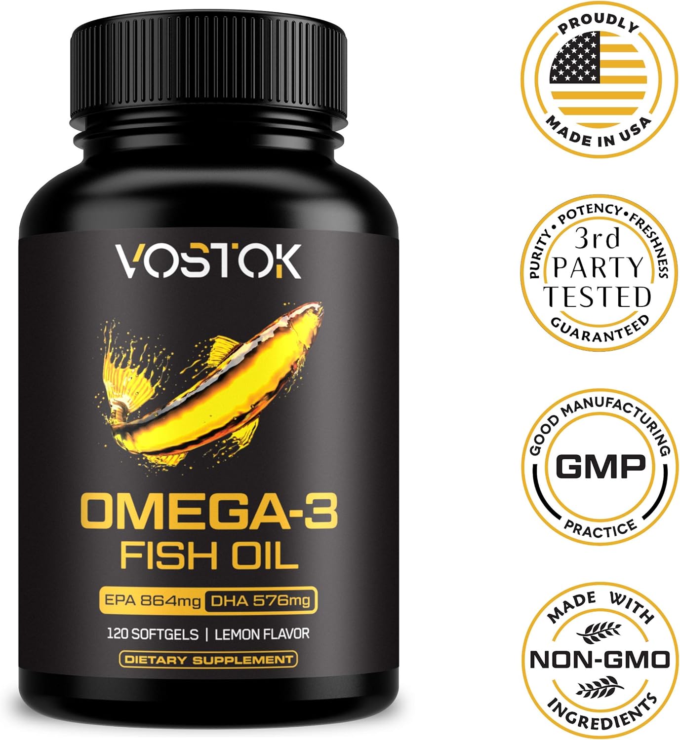 Triple Strength Omega 3 Fish Oil from Wild Caught Fish - High EPA and DHA - Non-GMO, Soy and Gluten Free - Supports Heart, Brain, Joints, and Skin - 120 Softgel Capsules