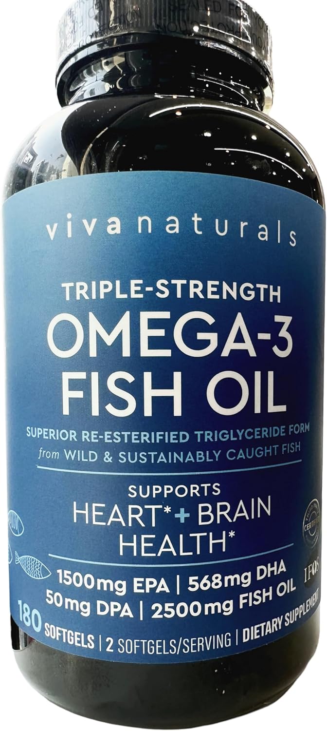 Triple-Strength Omega-3 Fish Oil Softgels - 2500 mg with EPA, DHA & DPA - Enhanced Absorption - 180 Count