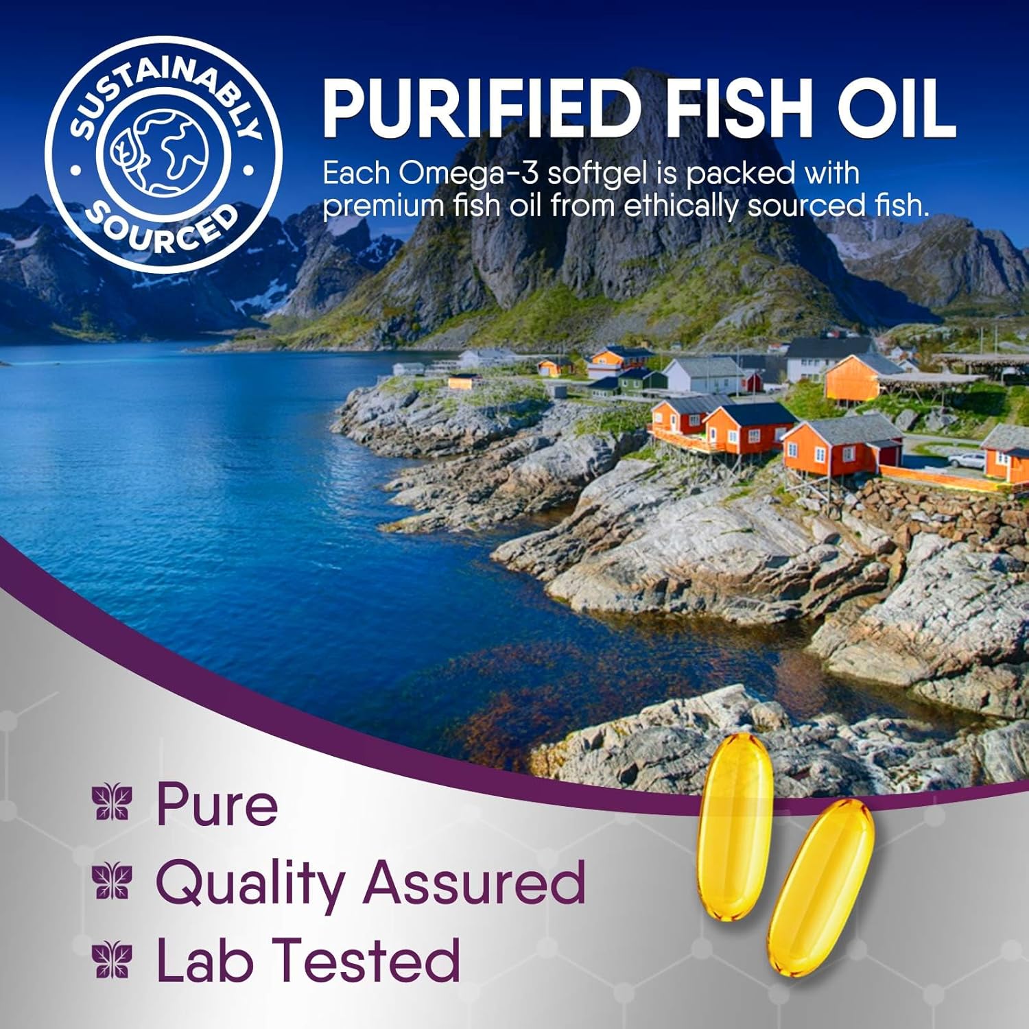 Triple Strength Omega-3 Fish Oil Supplement - 2400mg, EPA & DHA Fatty Acids, Immune, Heart & Brain Health Support - Wild Caught, Non-GMO, Lemon Flavor - 180 Softgels