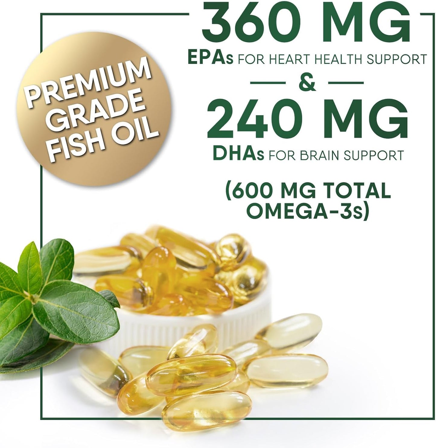 Triple Strength Omega-3 Fish Oil Supplement with EPA & DHA - 2400mg - Immune, Heart & Brain Health Support - Non-GMO - Lemon Flavor - 120 Softgels