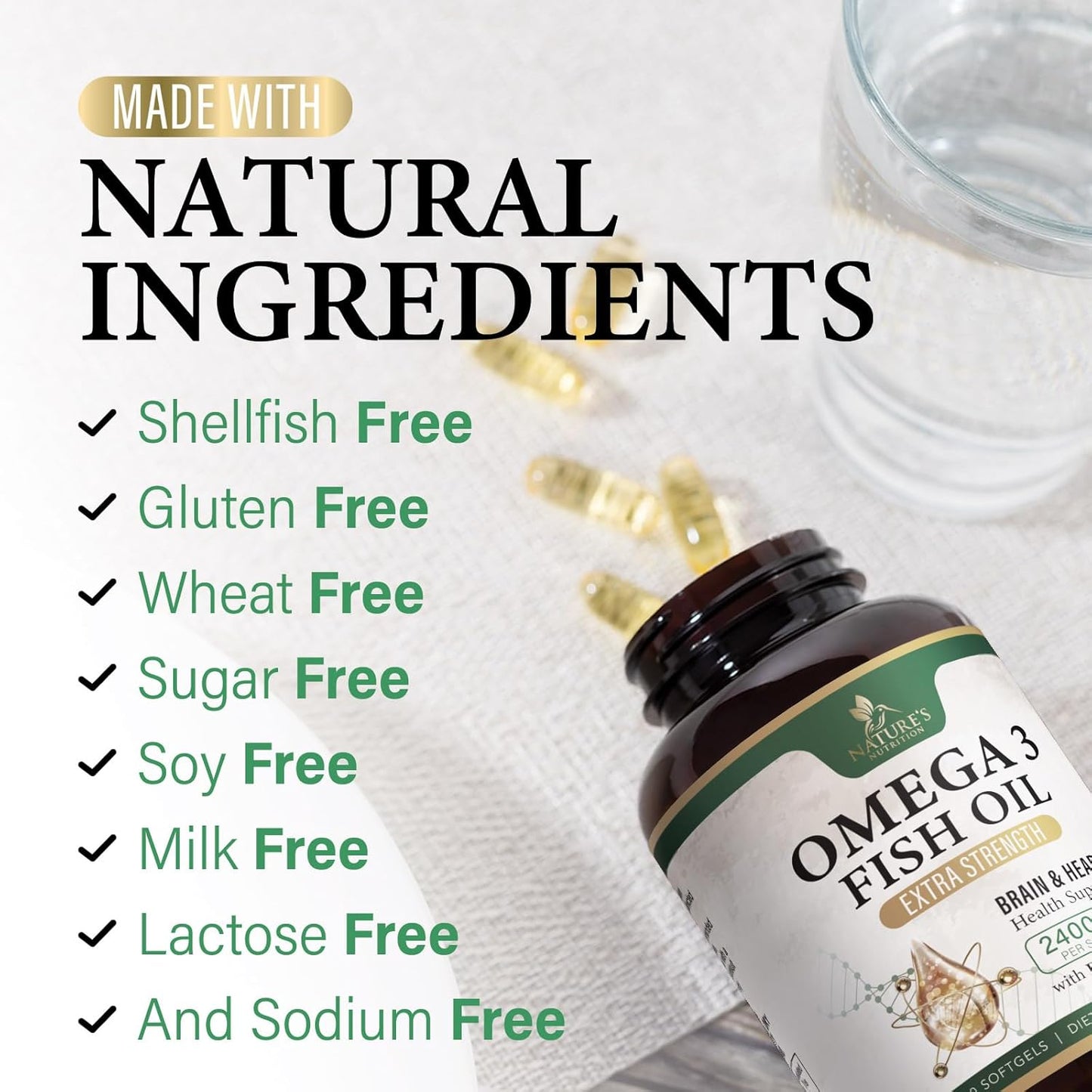 Triple Strength Omega-3 Fish Oil Supplement with EPA & DHA - 2400mg - Immune, Heart & Brain Health Support - Non-GMO - Lemon Flavor - 120 Softgels