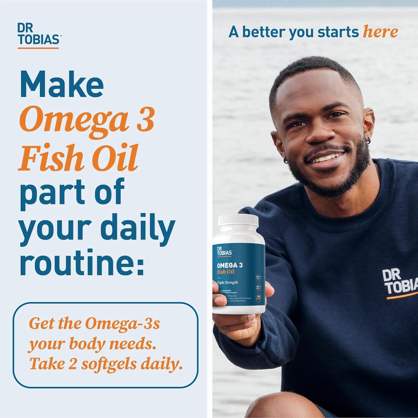 Triple Strength Omega 3 Fish Oil Supplements for Heart, Brain & Immune Support - 90 Softgels
