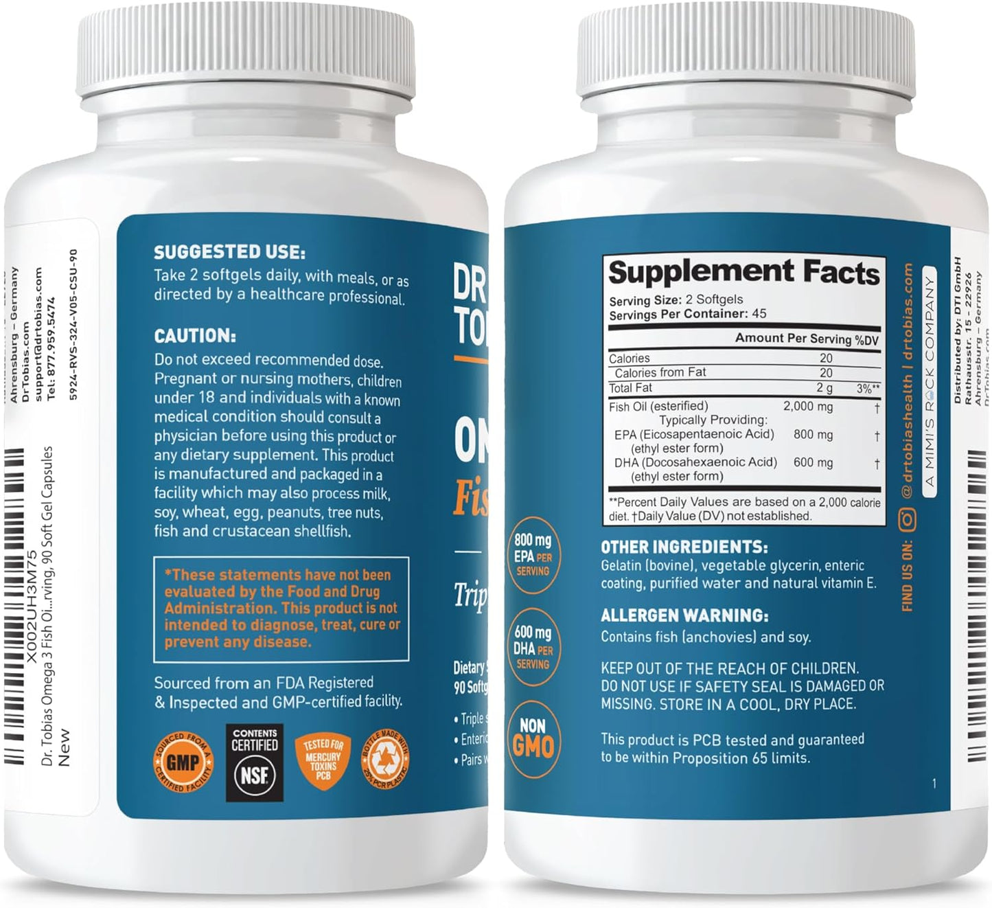 Triple Strength Omega 3 Fish Oil Supplements for Heart, Brain & Immune Support - 90 Softgels