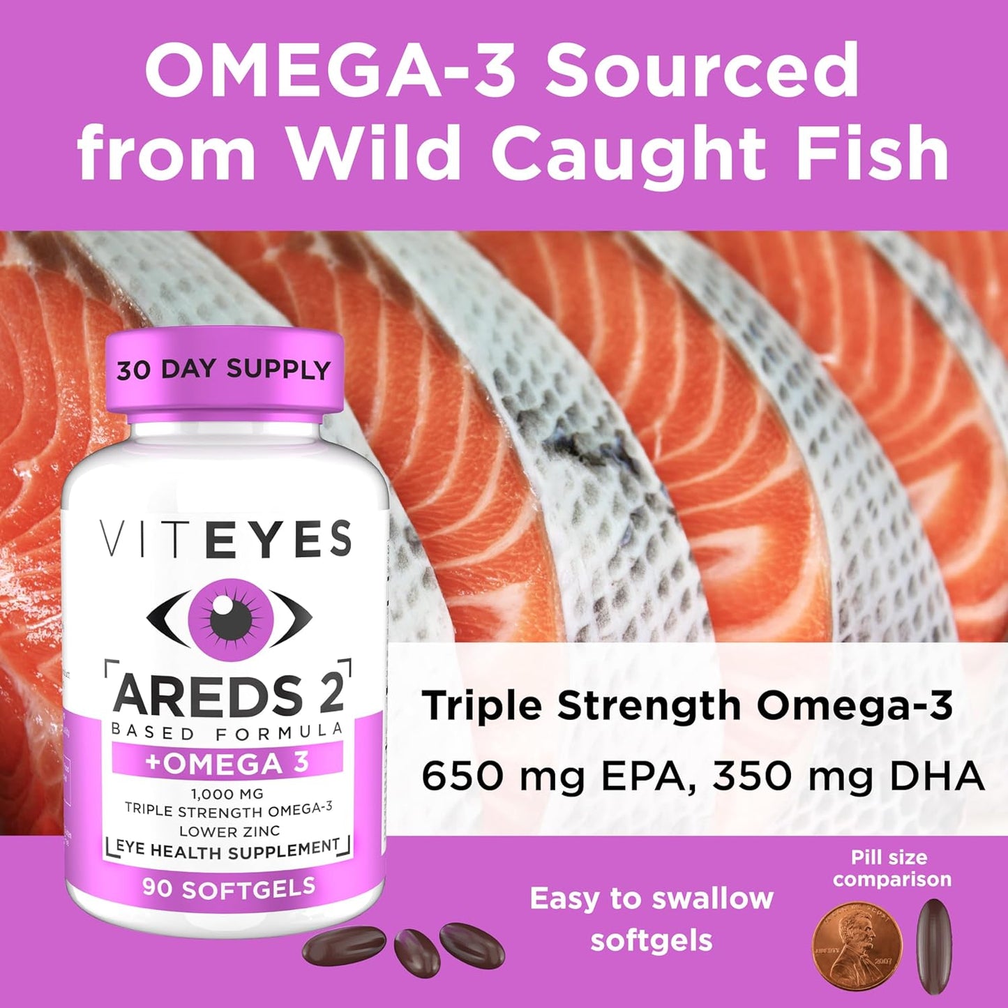 Triple Strength Omega-3 Macular Health Formula Softgels with Viteyes AREDS 2, Eye Health Vitamin for Vision Protection - 90 Softgels