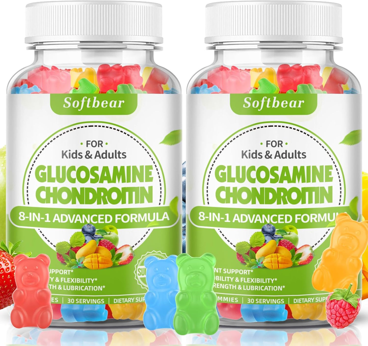Triple Strength Organic Glucosamine Chondroitin Gummies with MSM - Vegan Joint Support Supplement - Mixed Fruit Flavor - 120 Gummies