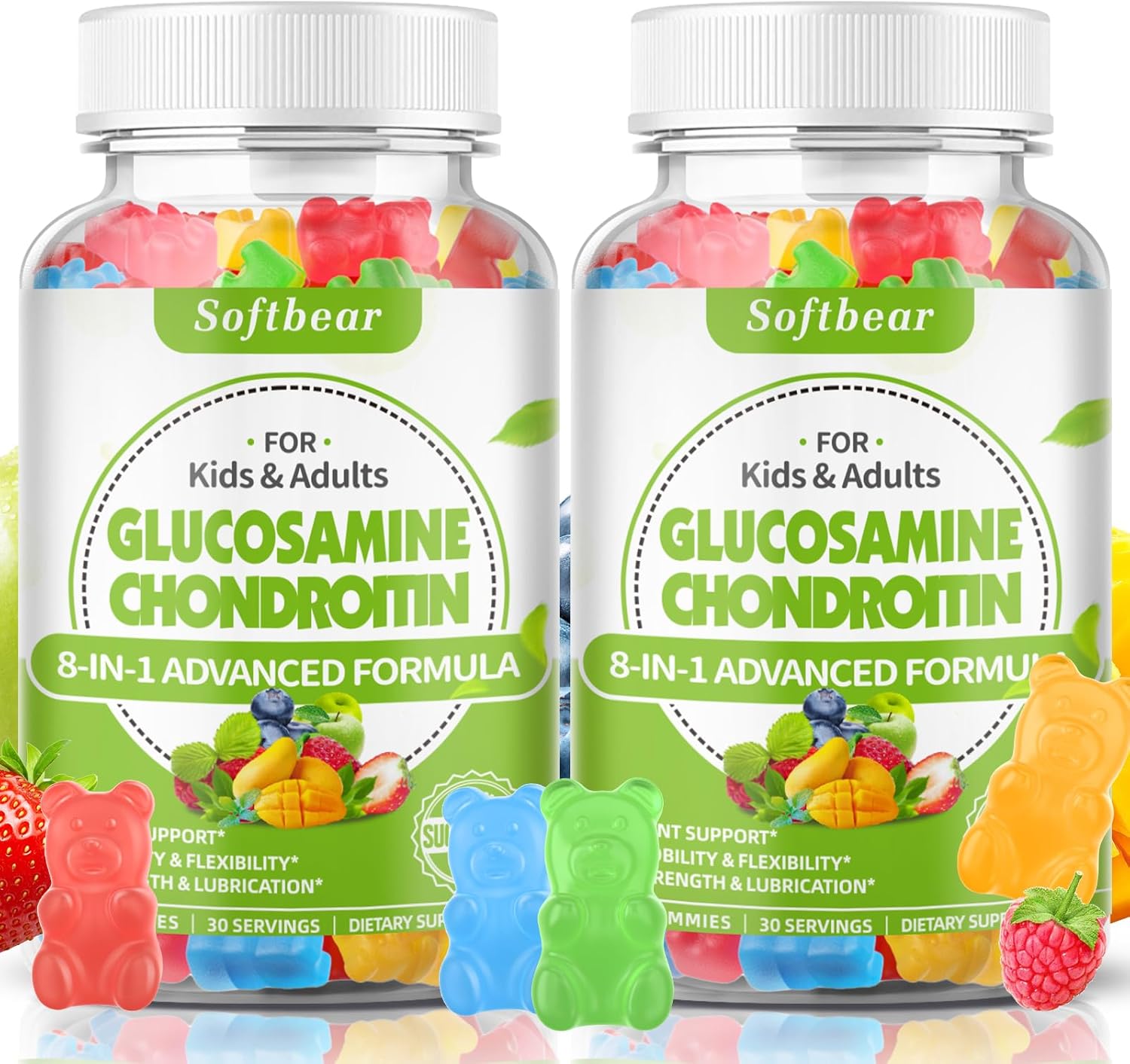 Triple Strength Organic Glucosamine Chondroitin Gummies with MSM - Vegan Joint Support Supplement - Mixed Fruit Flavor - 120 Gummies
