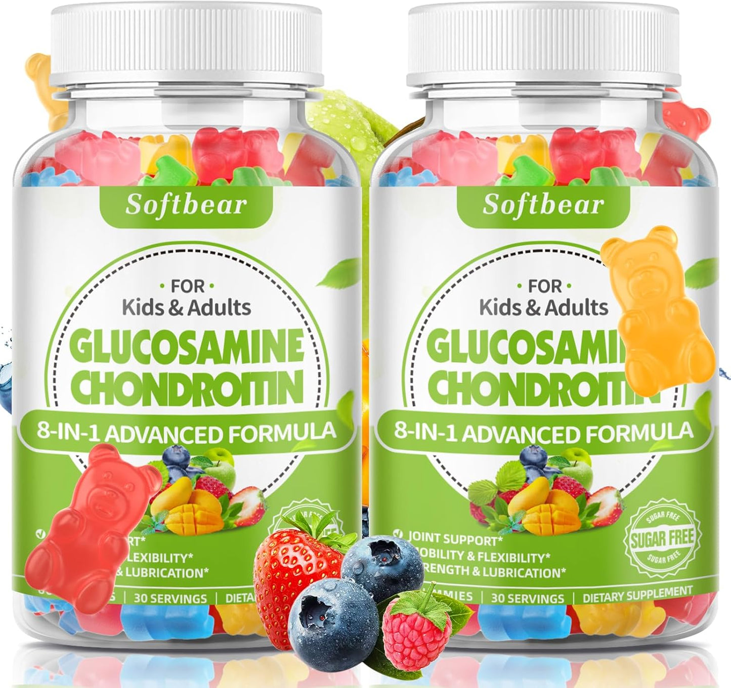 Triple Strength Organic Glucosamine Chondroitin Gummies with MSM - Vegan Joint Support Supplement - Mixed Fruit Flavor - 120 Gummies
