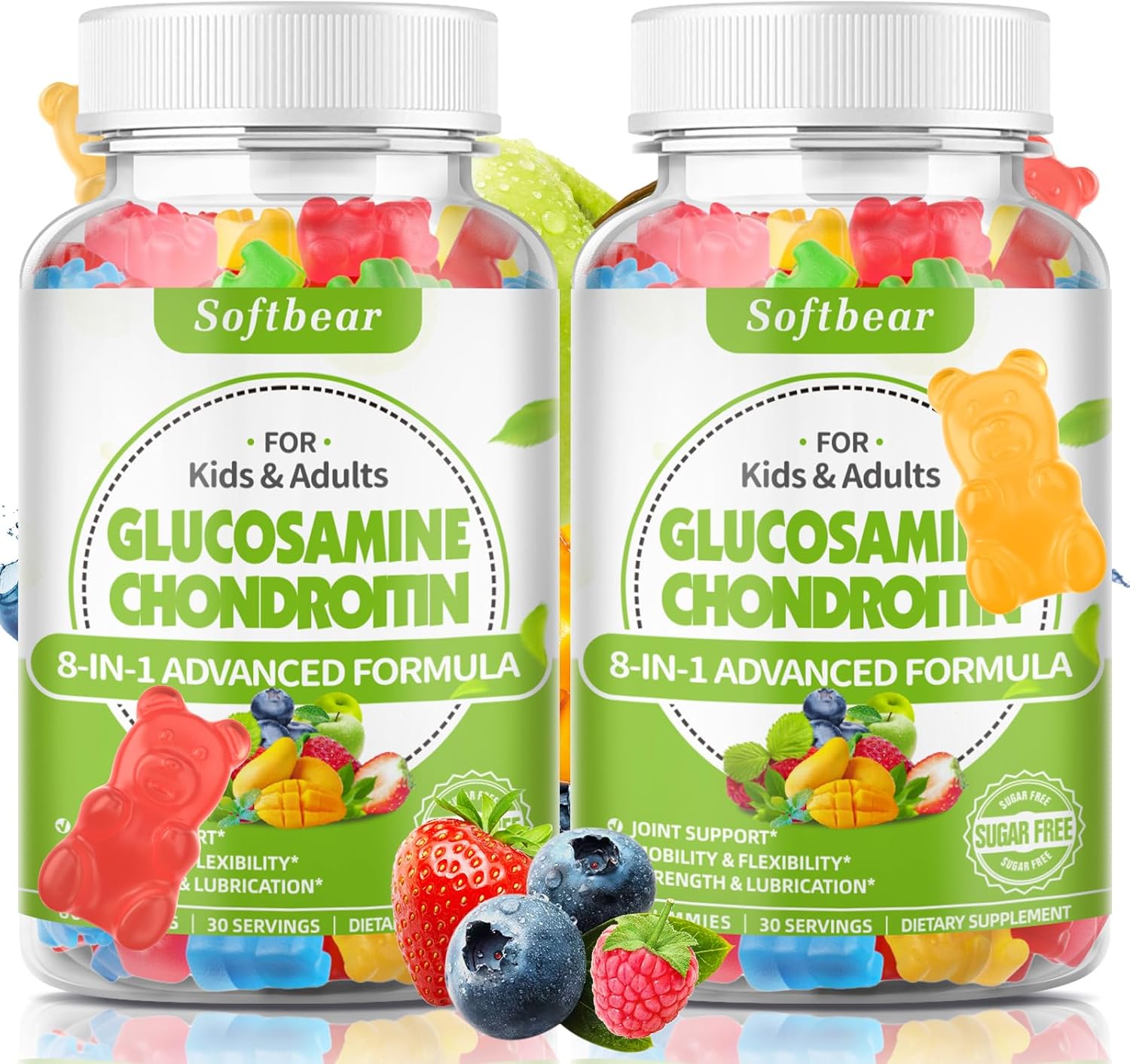 Triple Strength Organic Glucosamine Chondroitin Gummies with MSM - Vegan Joint Support Supplement - Mixed Fruit Flavor - 120 Gummies