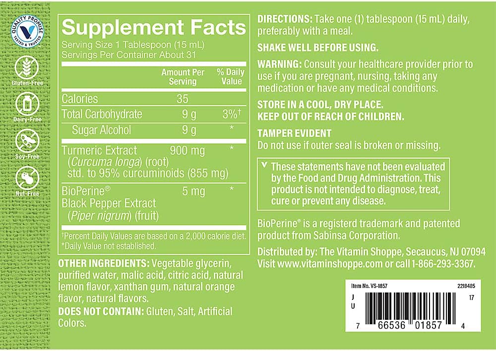 Triple Strength Turmeric with Curcumin Liquid Supplement for Joint Support - 900 MG - Orange Flavor - 16 fl. oz.