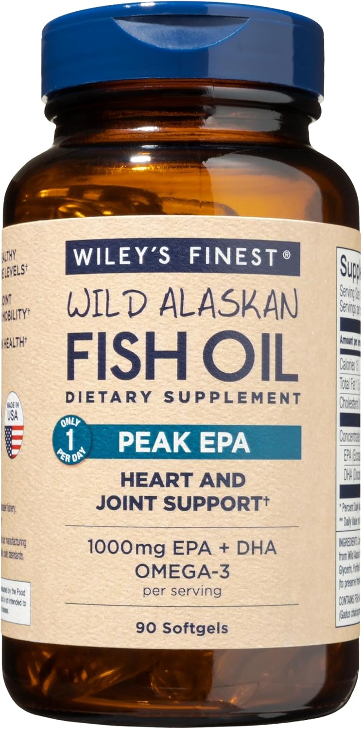 Triple Strength Wild Alaskan Fish Oil Softgels - Peak EPA and DHA - 1000mg Omega-3s - 90 Servings