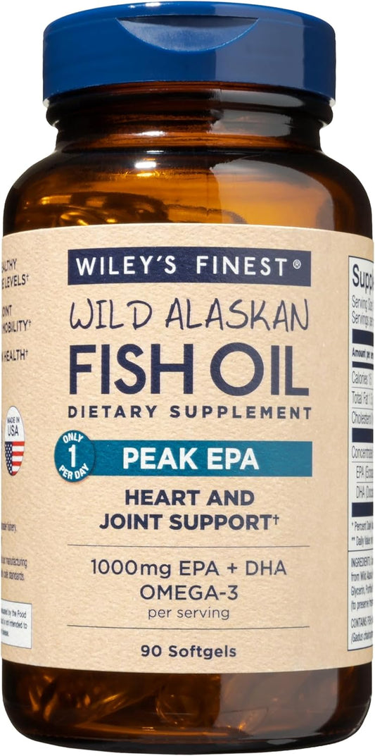 Triple Strength Wild Alaskan Fish Oil Softgels - Peak EPA and DHA - 1000mg Omega-3s - 90 Servings
