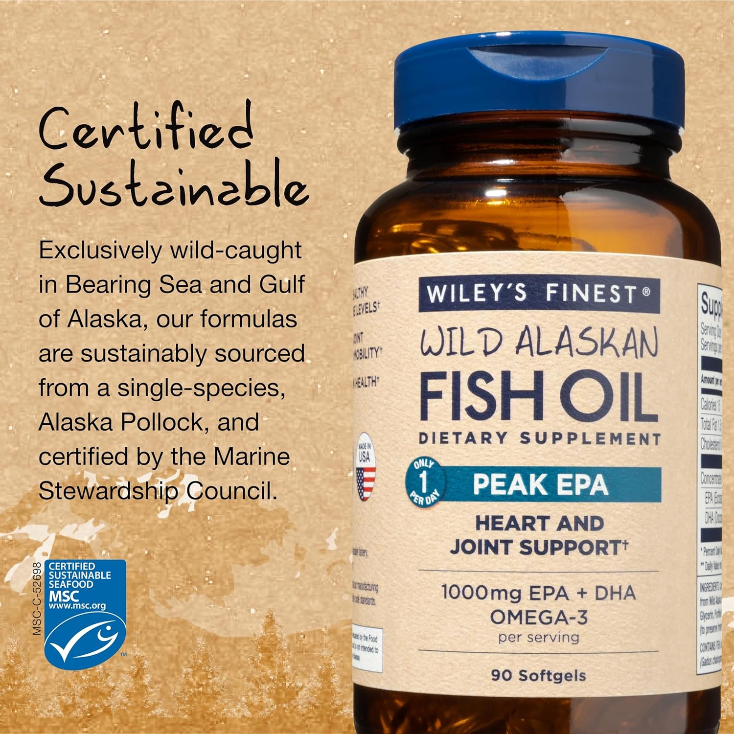 Triple Strength Wild Alaskan Fish Oil Softgels - Peak EPA and DHA - 1000mg Omega-3s - 90 Servings