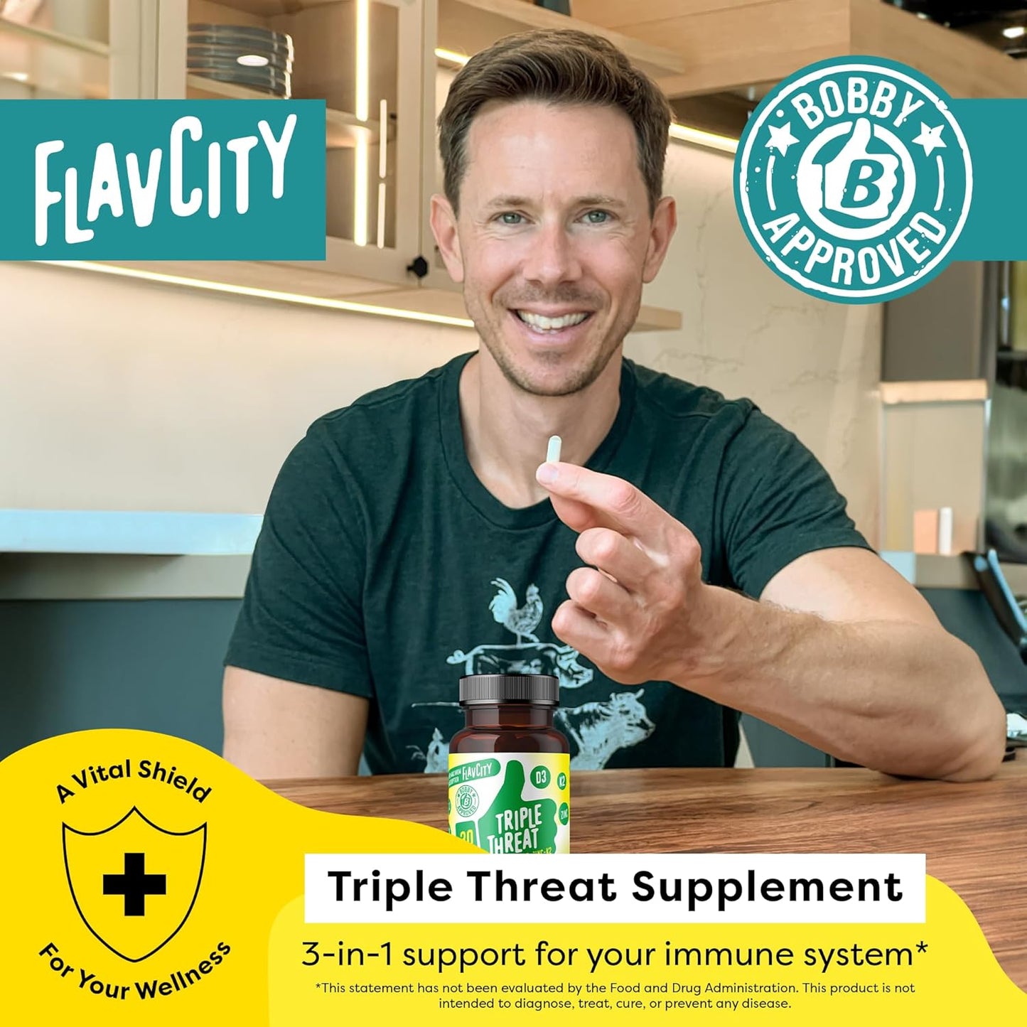 Triple Threat Vitamin D3, Zinc & K2 Supplement for Immune Support - 3-in-1 Dietary Capsules - 30 Count