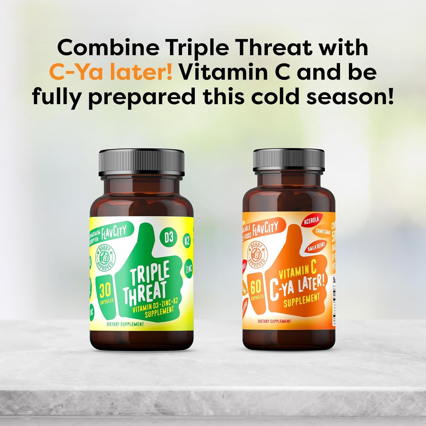 Triple Threat Vitamin D3, Zinc & K2 Supplement for Immune Support - 3-in-1 Dietary Capsules - 30 Count