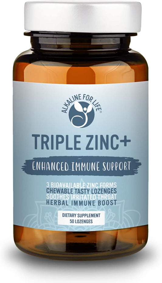 Triple Zinc Lozenges with Alkaline Immune Support - Zinc Glycinate, Citrate, Aspartate - Echinacea, Slippery Elm, OPC, Vitamin C - 90 Count