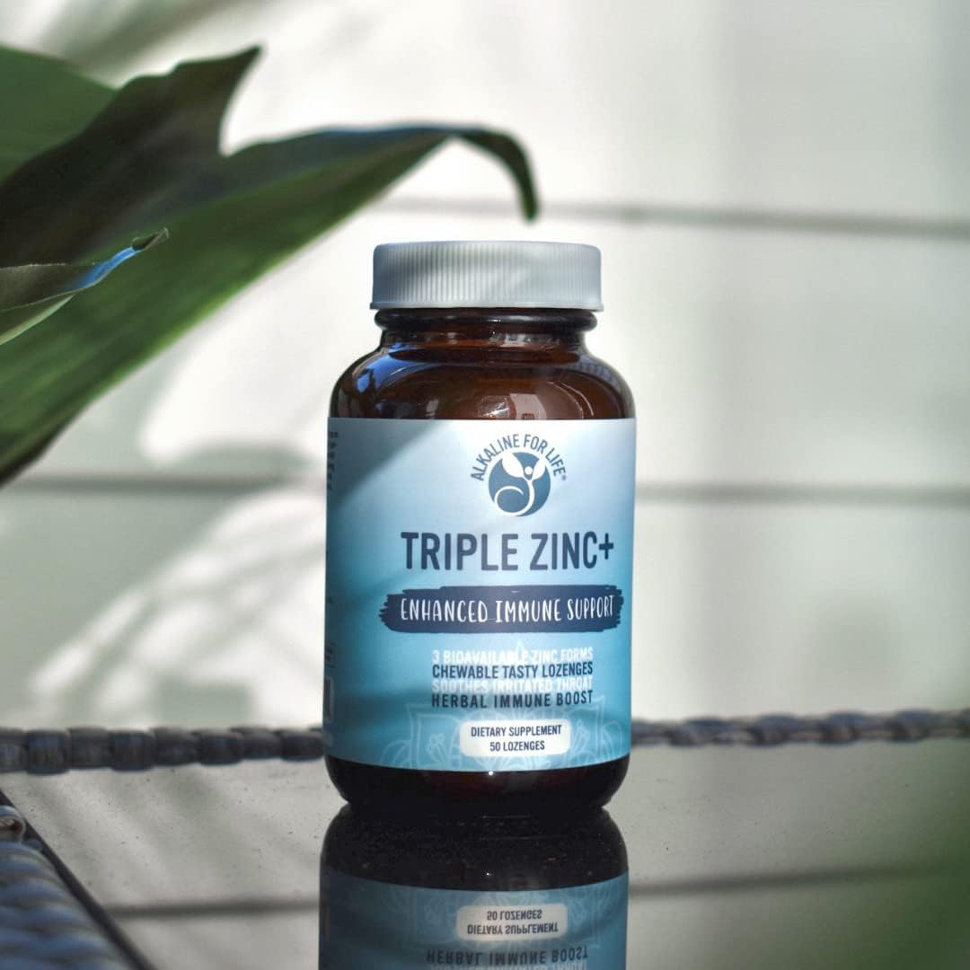 Triple Zinc Lozenges with Alkaline Immune Support - Zinc Glycinate, Citrate, Aspartate - Echinacea, Slippery Elm, OPC, Vitamin C - 90 Count