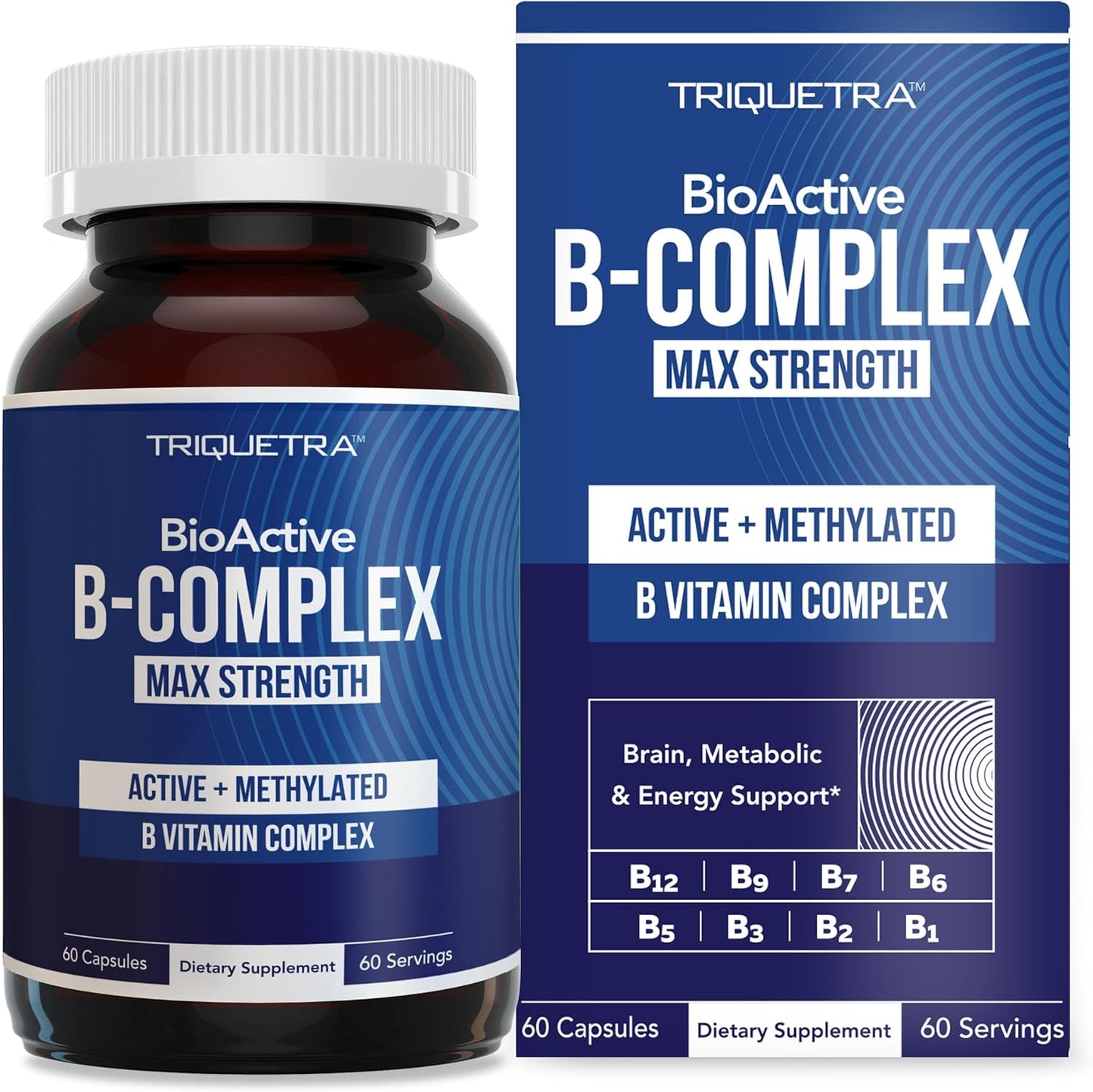 Triquetra Health BioActive B Vitamin Complex - Methylated with Methylfolate & B12 - BenfoPure® B1 & Pantesin® B5 - 60 Servings