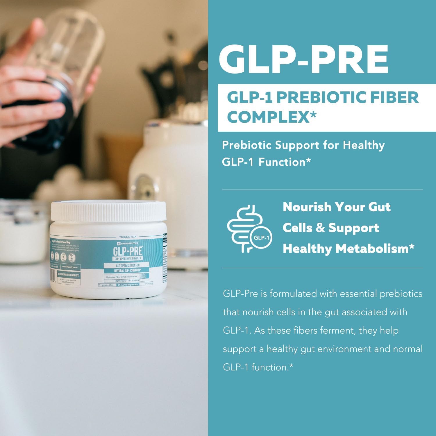Triquetra Health GLP-Pre: Metabolic Support Fiber & Mushroom Complex - Promotes Long Term Gut Health - Clinically Validated Non-Digestible Fiber