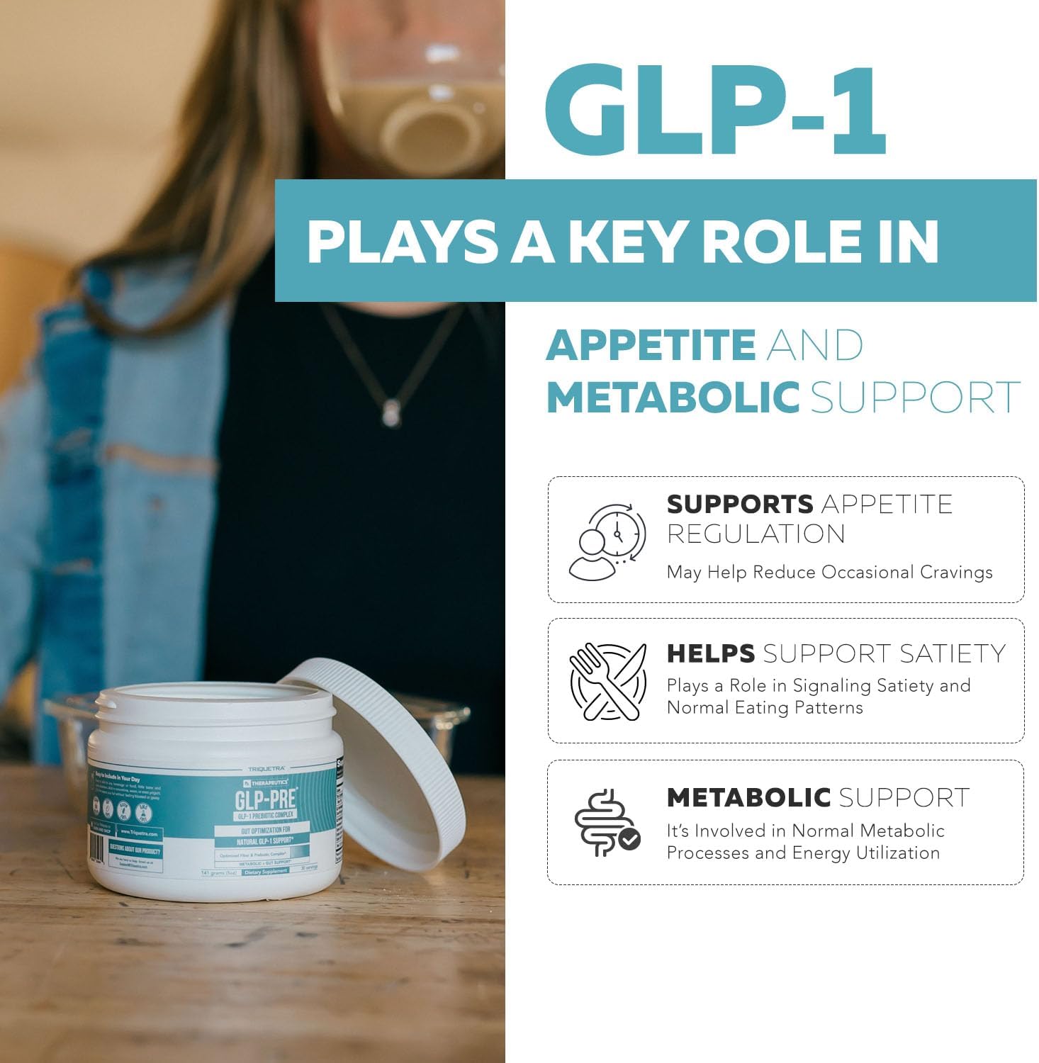 Triquetra Health GLP-Pre: Metabolic Support Fiber & Mushroom Complex - Promotes Long Term Gut Health - Clinically Validated Non-Digestible Fiber